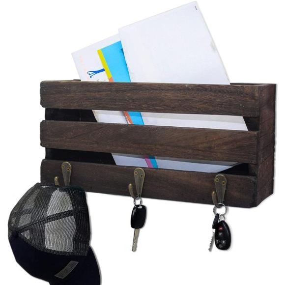 Rustic Mail Holder Wall Mount ~ Key and Mail Organizer for Wall Decorative - Picture 1 of 6